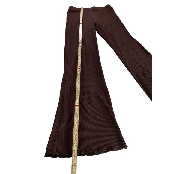 H&M Womens Ribbed Flare Pants Brown M Polyester & Elastane - Picture 6 of 11